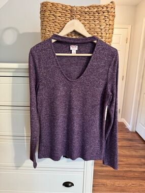 Mossimo Supply Co Long Sleeve V Neck Top Large Purple Marled Soft Knit Shirt